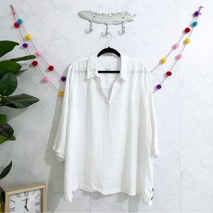 Sigrid Olsen 3X White 100% Linen 3/4 Sleeve Blouse Top